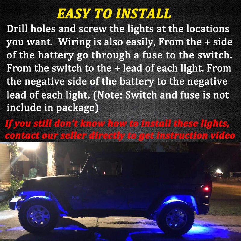 Botepon 8Pcs Led Rock Lights, Strip Lights, Wheel Well Lights, Led Underglow Kit for Golf Cart, Jeep Wrangler, RZR, Offroad, F150, F250, Snowmobile (Blue) - Image 4